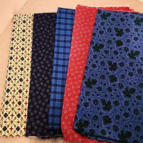 Fall Blues and Dark Red Fabric Material-E - Picture 1 of 6